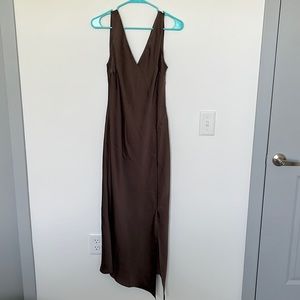 NWT Express Satin V-Neck Asymmetrical Hem Midi Slip Dress